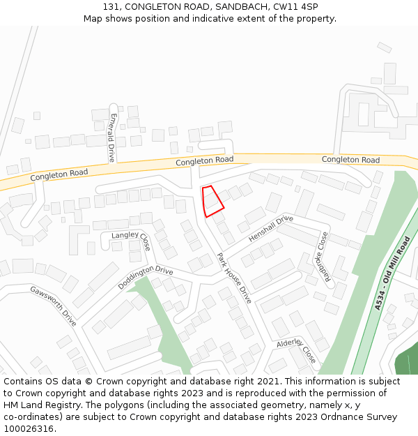 131, CONGLETON ROAD, SANDBACH, CW11 4SP: Location map and indicative extent of plot