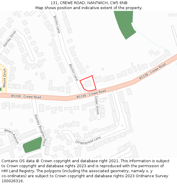 131, CREWE ROAD, NANTWICH, CW5 6NB: Location map and indicative extent of plot