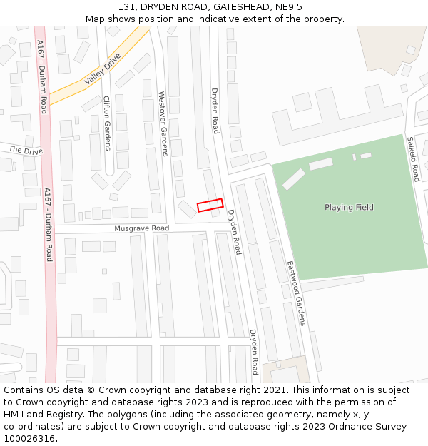 131, DRYDEN ROAD, GATESHEAD, NE9 5TT: Location map and indicative extent of plot