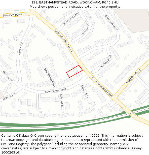 131, EASTHAMPSTEAD ROAD, WOKINGHAM, RG40 2HU: Location map and indicative extent of plot