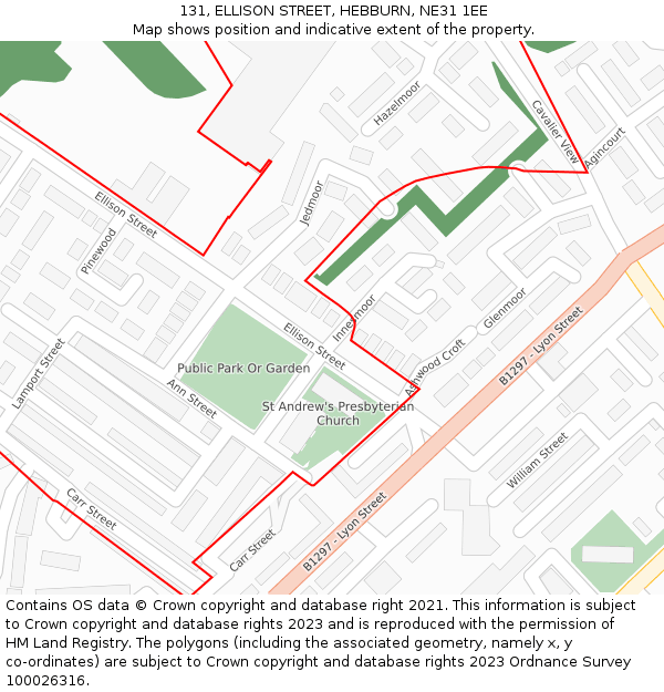 131, ELLISON STREET, HEBBURN, NE31 1EE: Location map and indicative extent of plot