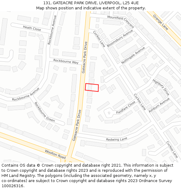 131, GATEACRE PARK DRIVE, LIVERPOOL, L25 4UE: Location map and indicative extent of plot