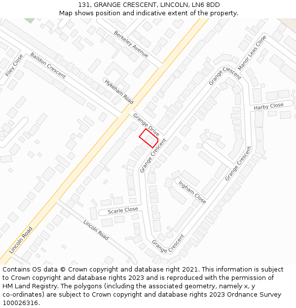 131, GRANGE CRESCENT, LINCOLN, LN6 8DD: Location map and indicative extent of plot