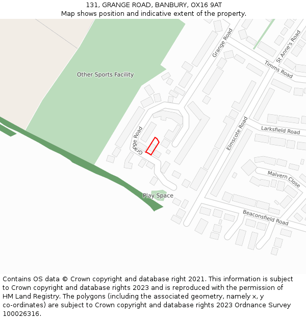 131, GRANGE ROAD, BANBURY, OX16 9AT: Location map and indicative extent of plot