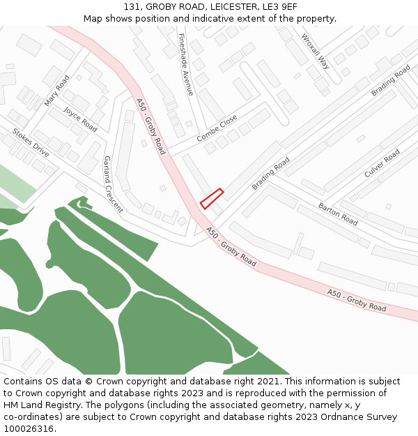 131, GROBY ROAD, LEICESTER, LE3 9EF: Location map and indicative extent of plot