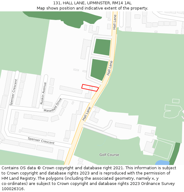 131, HALL LANE, UPMINSTER, RM14 1AL: Location map and indicative extent of plot