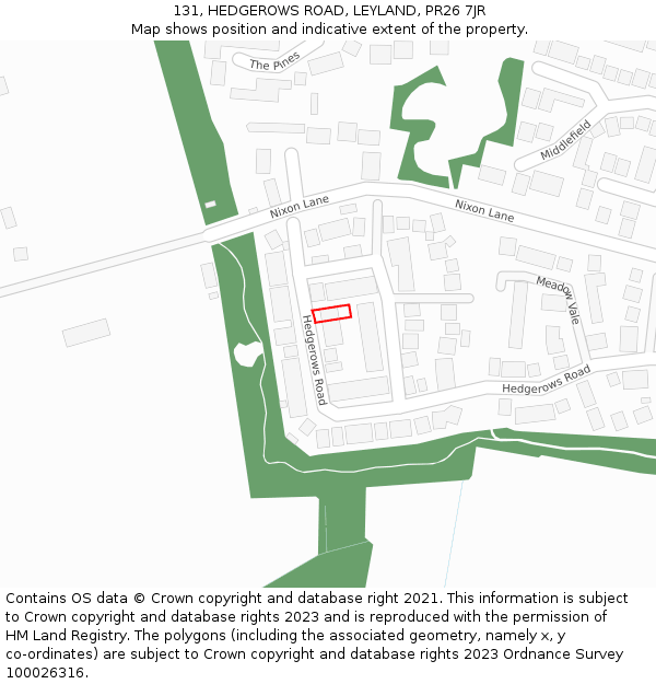 131, HEDGEROWS ROAD, LEYLAND, PR26 7JR: Location map and indicative extent of plot