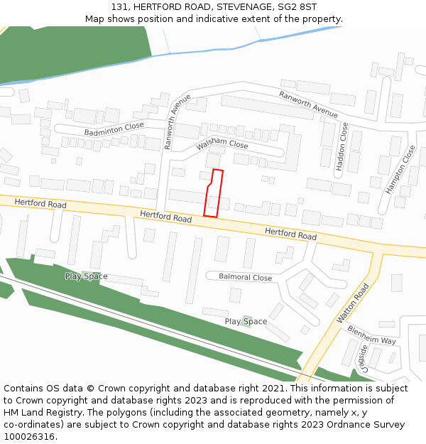 131, HERTFORD ROAD, STEVENAGE, SG2 8ST: Location map and indicative extent of plot