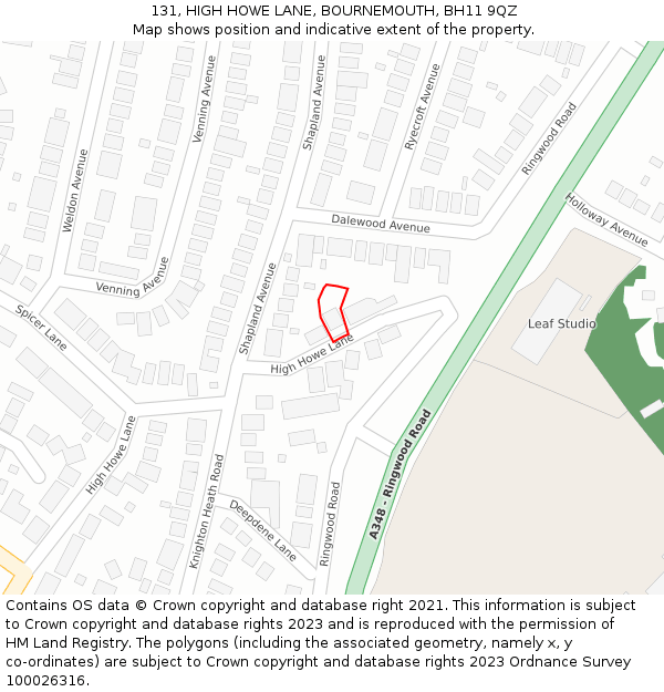 131, HIGH HOWE LANE, BOURNEMOUTH, BH11 9QZ: Location map and indicative extent of plot