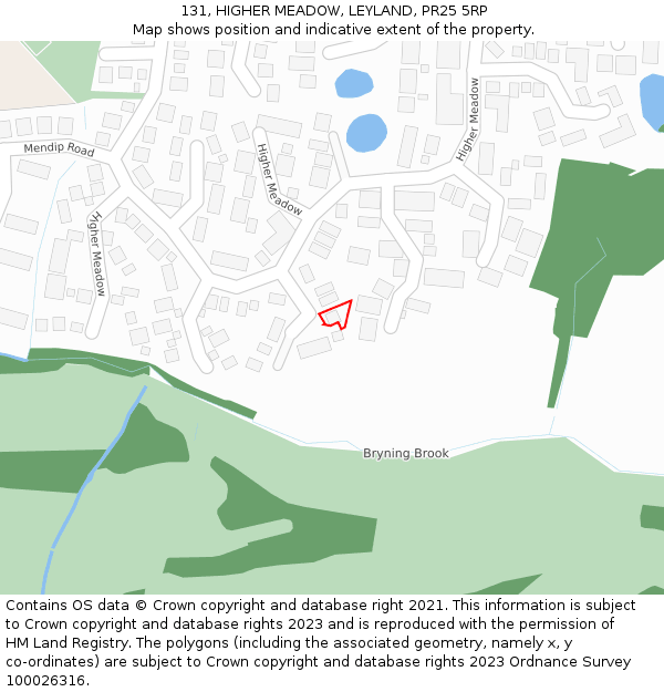 131, HIGHER MEADOW, LEYLAND, PR25 5RP: Location map and indicative extent of plot