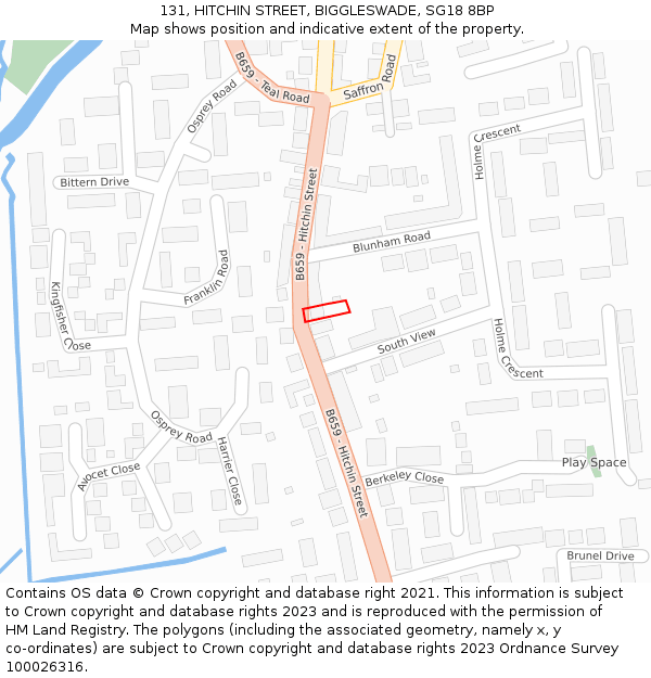 131, HITCHIN STREET, BIGGLESWADE, SG18 8BP: Location map and indicative extent of plot