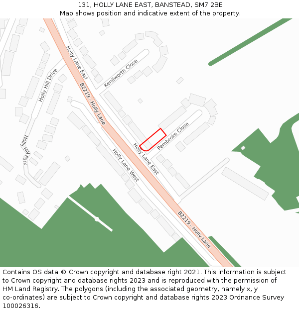 131, HOLLY LANE EAST, BANSTEAD, SM7 2BE: Location map and indicative extent of plot