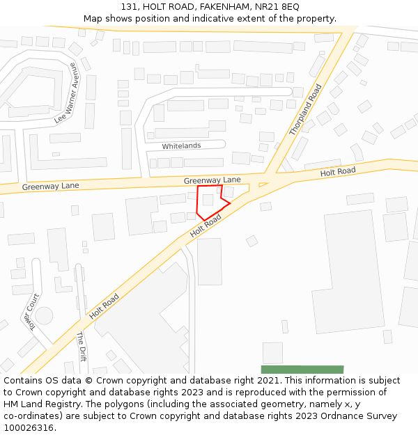 131, HOLT ROAD, FAKENHAM, NR21 8EQ: Location map and indicative extent of plot