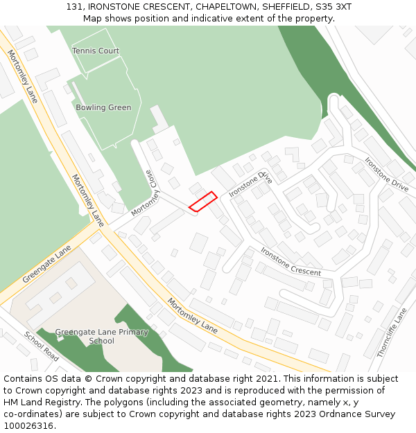 131, IRONSTONE CRESCENT, CHAPELTOWN, SHEFFIELD, S35 3XT: Location map and indicative extent of plot