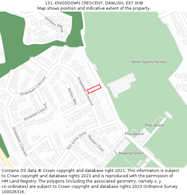 131, KINGSDOWN CRESCENT, DAWLISH, EX7 0HB: Location map and indicative extent of plot