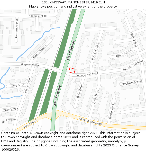 131, KINGSWAY, MANCHESTER, M19 2LN: Location map and indicative extent of plot