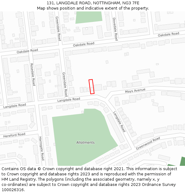 131, LANGDALE ROAD, NOTTINGHAM, NG3 7FE: Location map and indicative extent of plot