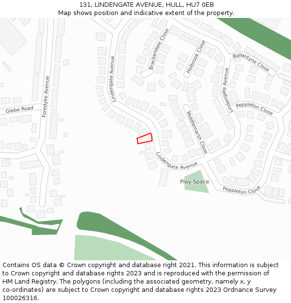 131, LINDENGATE AVENUE, HULL, HU7 0EB: Location map and indicative extent of plot