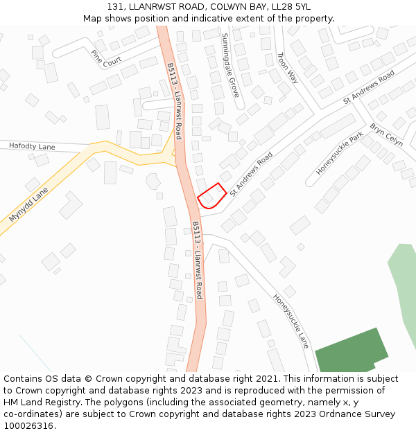 131, LLANRWST ROAD, COLWYN BAY, LL28 5YL: Location map and indicative extent of plot