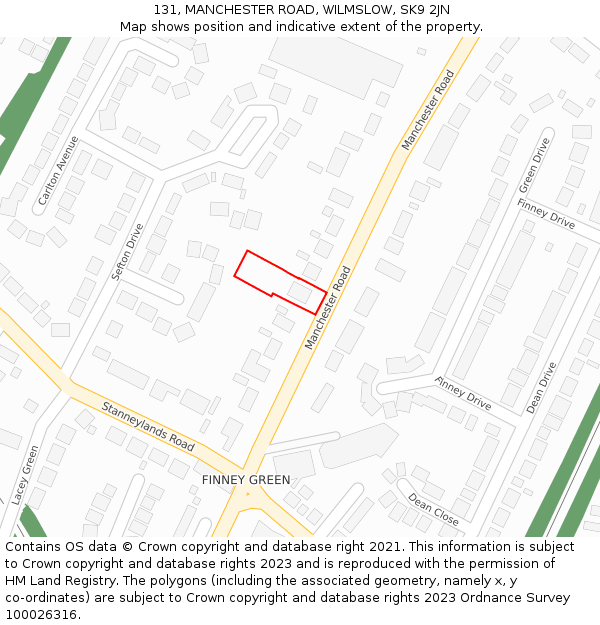 131, MANCHESTER ROAD, WILMSLOW, SK9 2JN: Location map and indicative extent of plot
