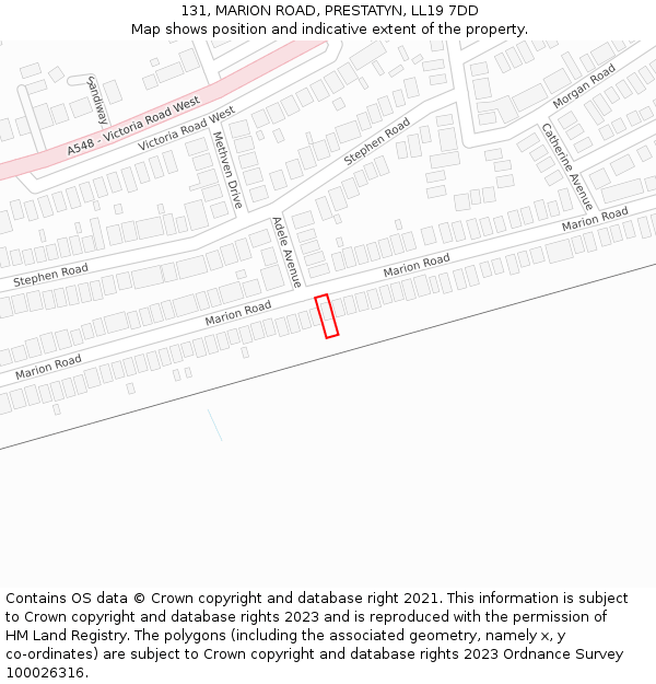 131, MARION ROAD, PRESTATYN, LL19 7DD: Location map and indicative extent of plot