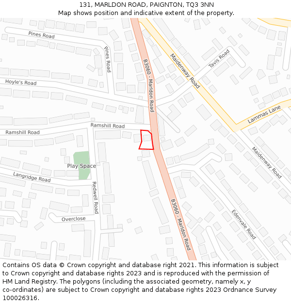 131, MARLDON ROAD, PAIGNTON, TQ3 3NN: Location map and indicative extent of plot
