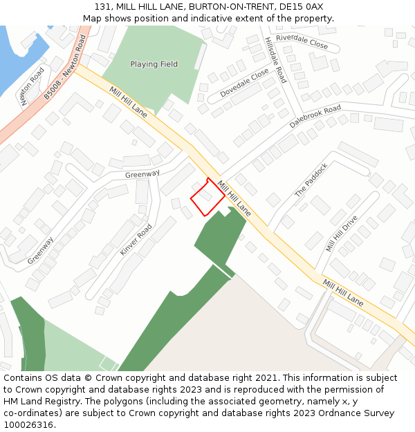 131, MILL HILL LANE, BURTON-ON-TRENT, DE15 0AX: Location map and indicative extent of plot