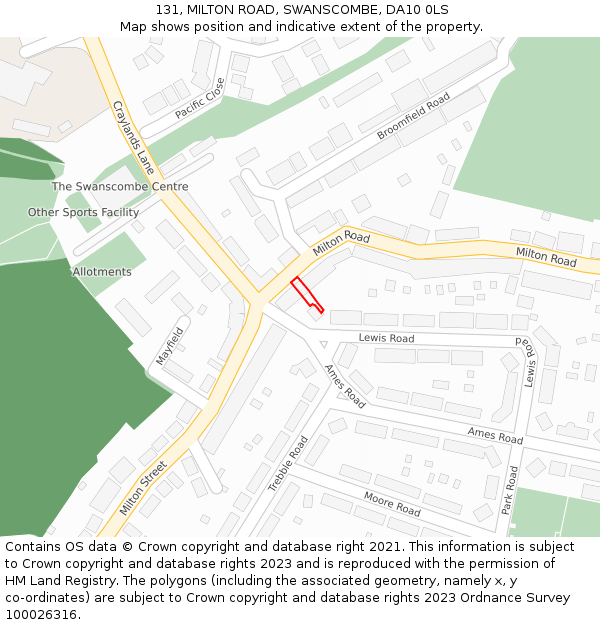 131, MILTON ROAD, SWANSCOMBE, DA10 0LS: Location map and indicative extent of plot
