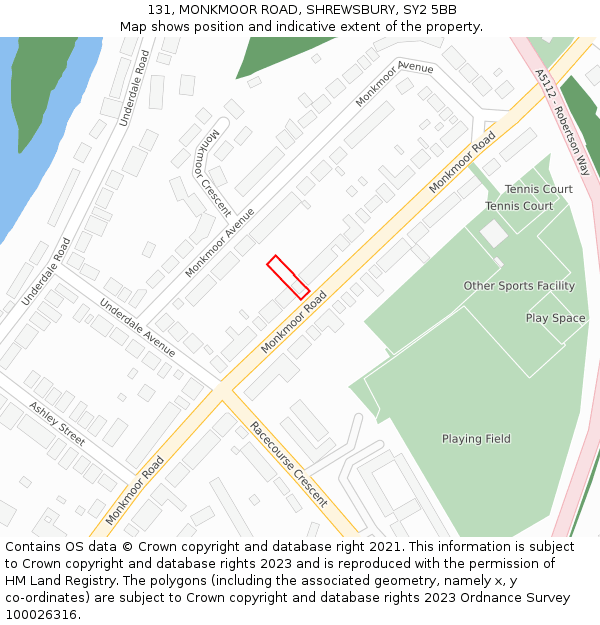 131, MONKMOOR ROAD, SHREWSBURY, SY2 5BB: Location map and indicative extent of plot