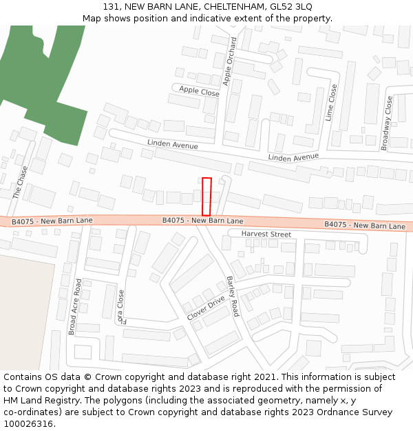 131, NEW BARN LANE, CHELTENHAM, GL52 3LQ: Location map and indicative extent of plot