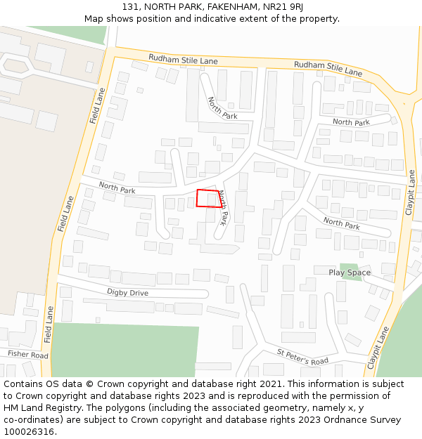 131, NORTH PARK, FAKENHAM, NR21 9RJ: Location map and indicative extent of plot