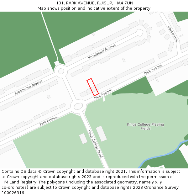 131, PARK AVENUE, RUISLIP, HA4 7UN: Location map and indicative extent of plot