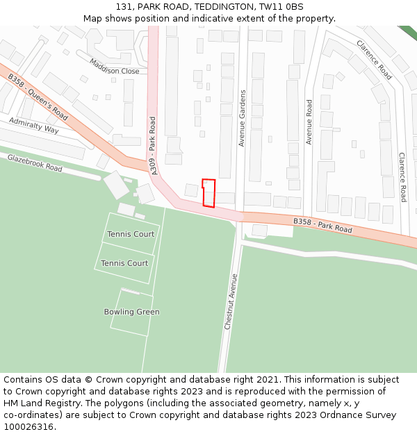 131, PARK ROAD, TEDDINGTON, TW11 0BS: Location map and indicative extent of plot