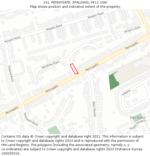 131, PENNYGATE, SPALDING, PE11 1NW: Location map and indicative extent of plot