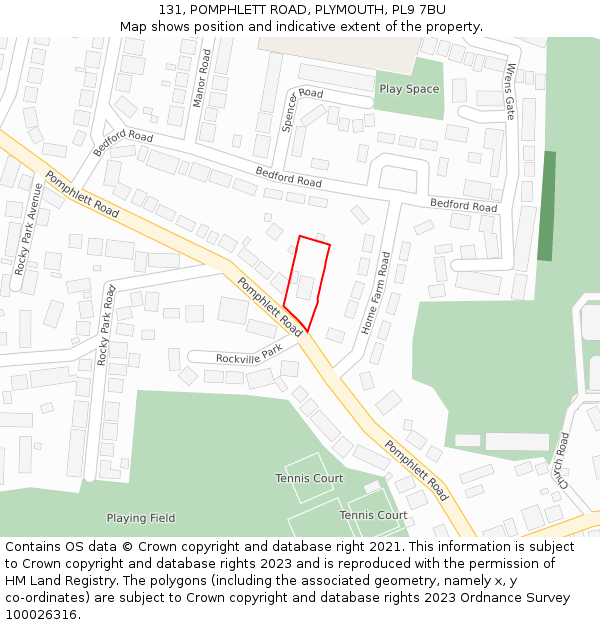 131, POMPHLETT ROAD, PLYMOUTH, PL9 7BU: Location map and indicative extent of plot