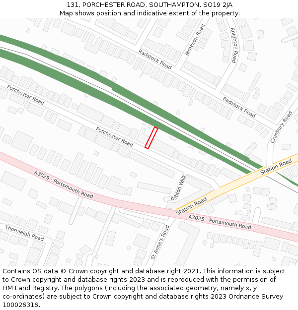 131, PORCHESTER ROAD, SOUTHAMPTON, SO19 2JA: Location map and indicative extent of plot