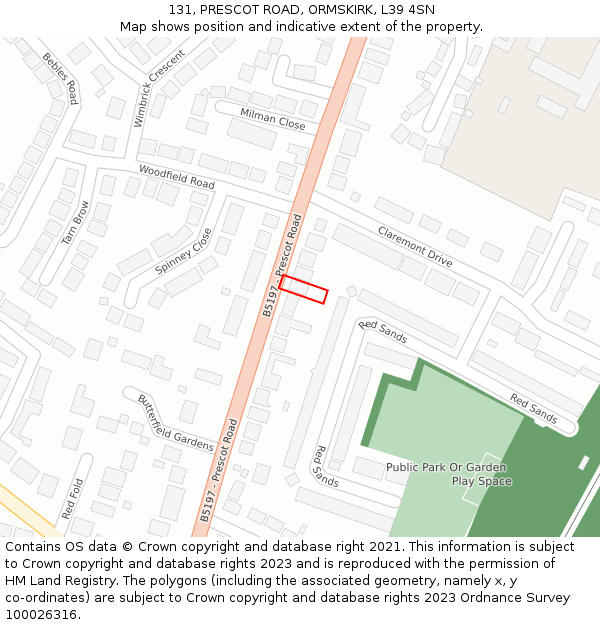 131, PRESCOT ROAD, ORMSKIRK, L39 4SN: Location map and indicative extent of plot