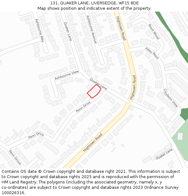131, QUAKER LANE, LIVERSEDGE, WF15 8DE: Location map and indicative extent of plot