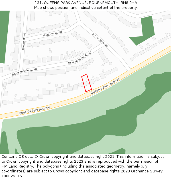 131, QUEENS PARK AVENUE, BOURNEMOUTH, BH8 9HA: Location map and indicative extent of plot