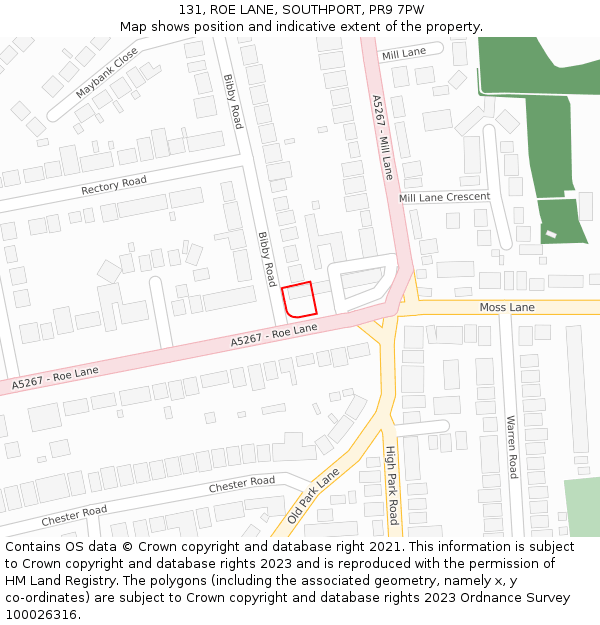 131, ROE LANE, SOUTHPORT, PR9 7PW: Location map and indicative extent of plot