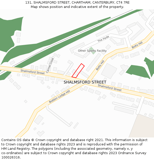 131, SHALMSFORD STREET, CHARTHAM, CANTERBURY, CT4 7RE: Location map and indicative extent of plot