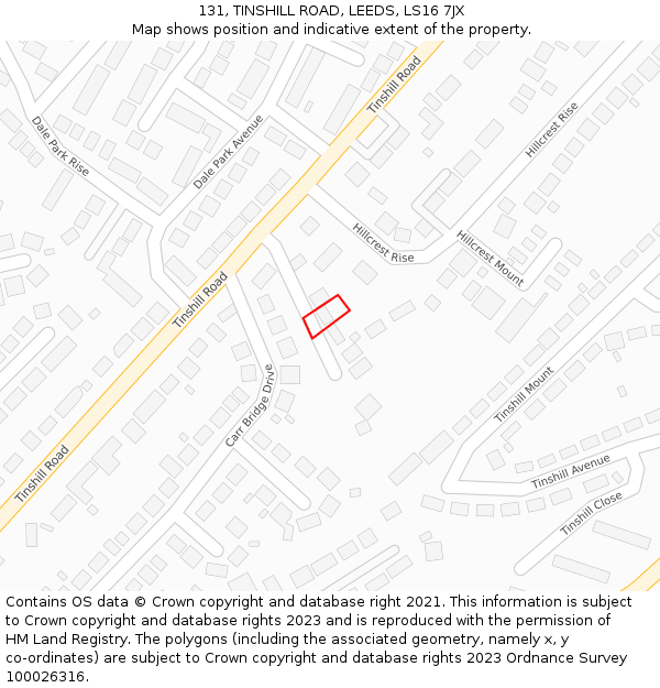 131, TINSHILL ROAD, LEEDS, LS16 7JX: Location map and indicative extent of plot