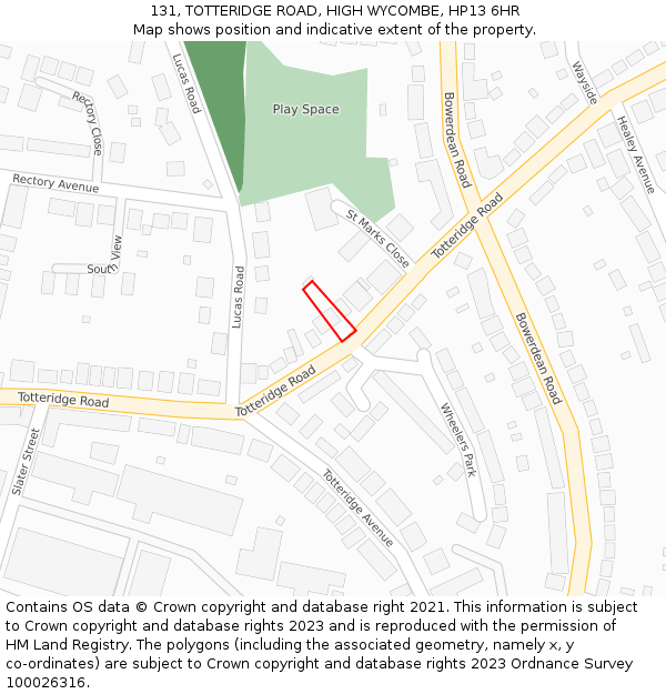 131, TOTTERIDGE ROAD, HIGH WYCOMBE, HP13 6HR: Location map and indicative extent of plot