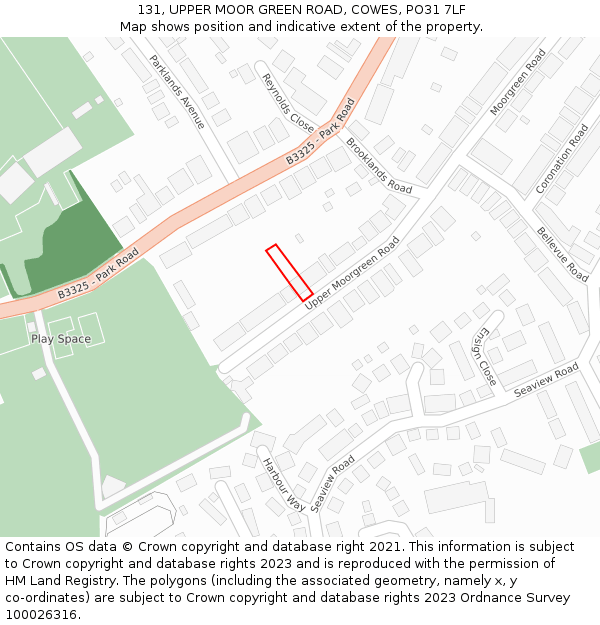 131, UPPER MOOR GREEN ROAD, COWES, PO31 7LF: Location map and indicative extent of plot