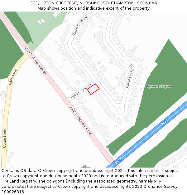 131, UPTON CRESCENT, NURSLING, SOUTHAMPTON, SO16 8AA: Location map and indicative extent of plot