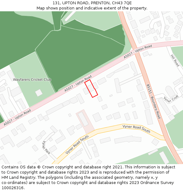 131, UPTON ROAD, PRENTON, CH43 7QE: Location map and indicative extent of plot