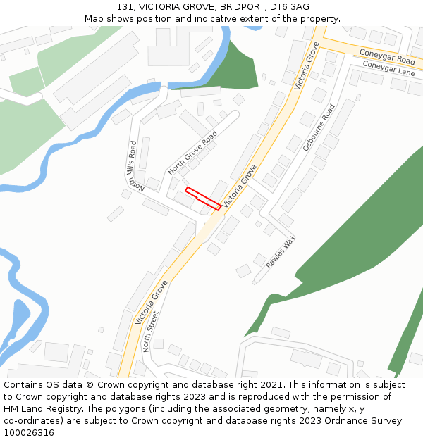 131, VICTORIA GROVE, BRIDPORT, DT6 3AG: Location map and indicative extent of plot