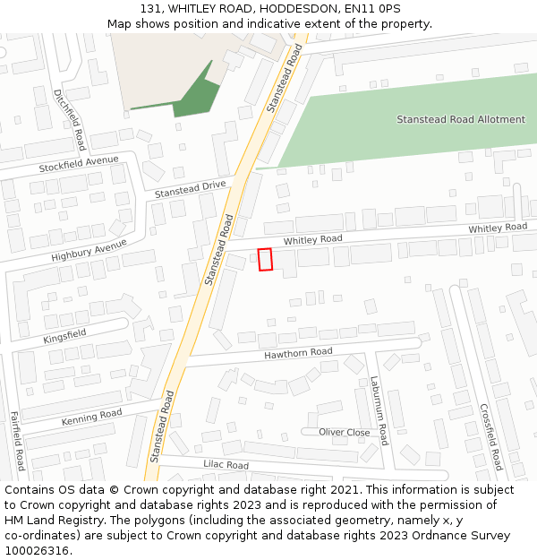 131, WHITLEY ROAD, HODDESDON, EN11 0PS: Location map and indicative extent of plot