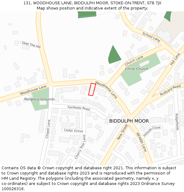 131, WOODHOUSE LANE, BIDDULPH MOOR, STOKE-ON-TRENT, ST8 7JX: Location map and indicative extent of plot