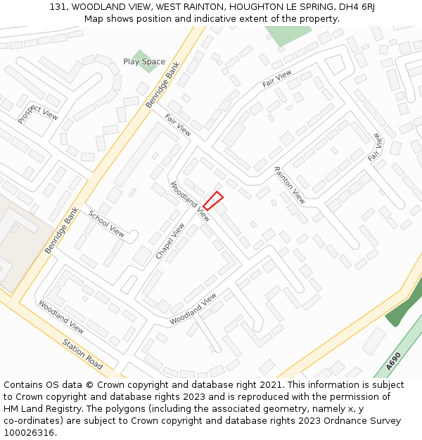 131, WOODLAND VIEW, WEST RAINTON, HOUGHTON LE SPRING, DH4 6RJ: Location map and indicative extent of plot